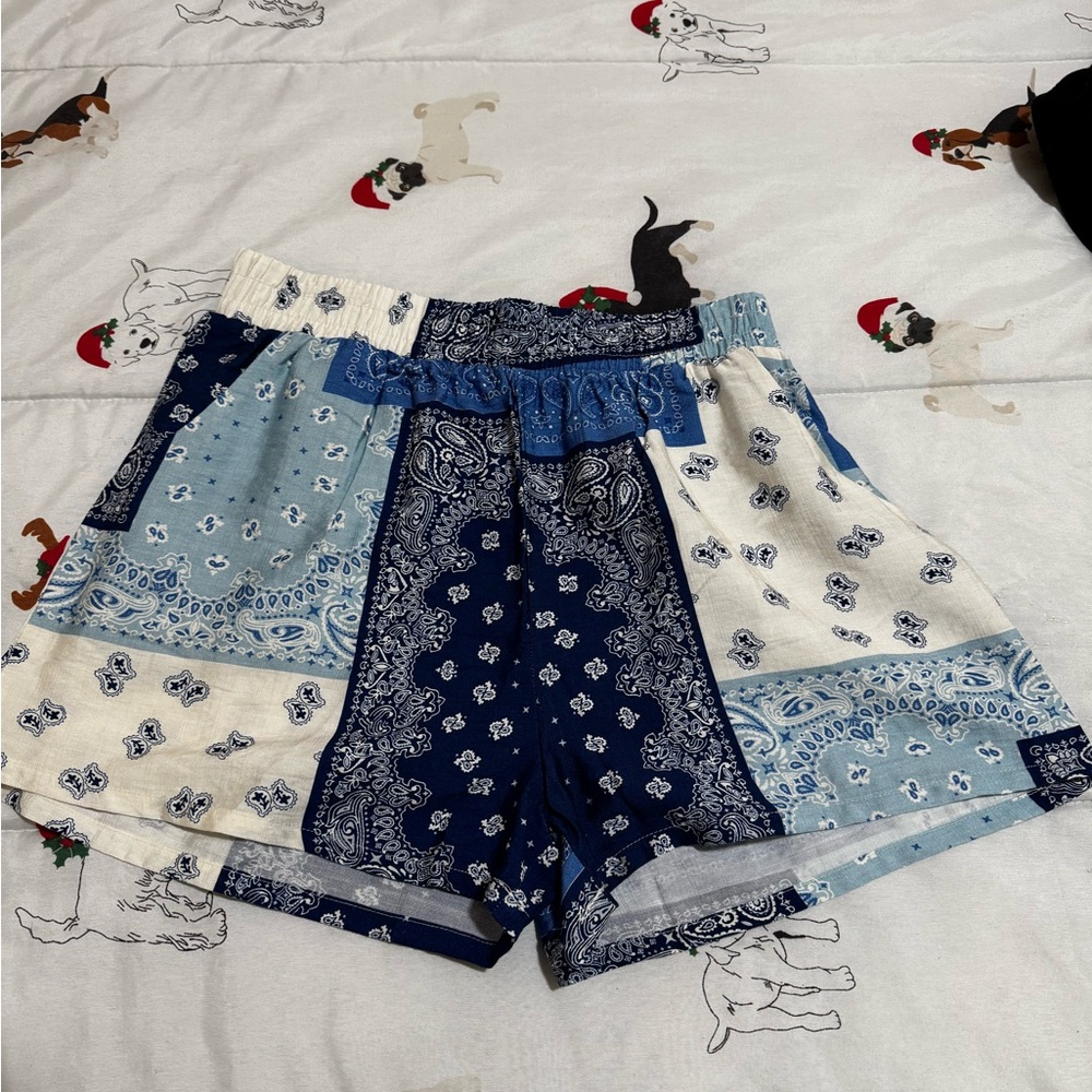 Patchwork Blue and White Women's Shorts